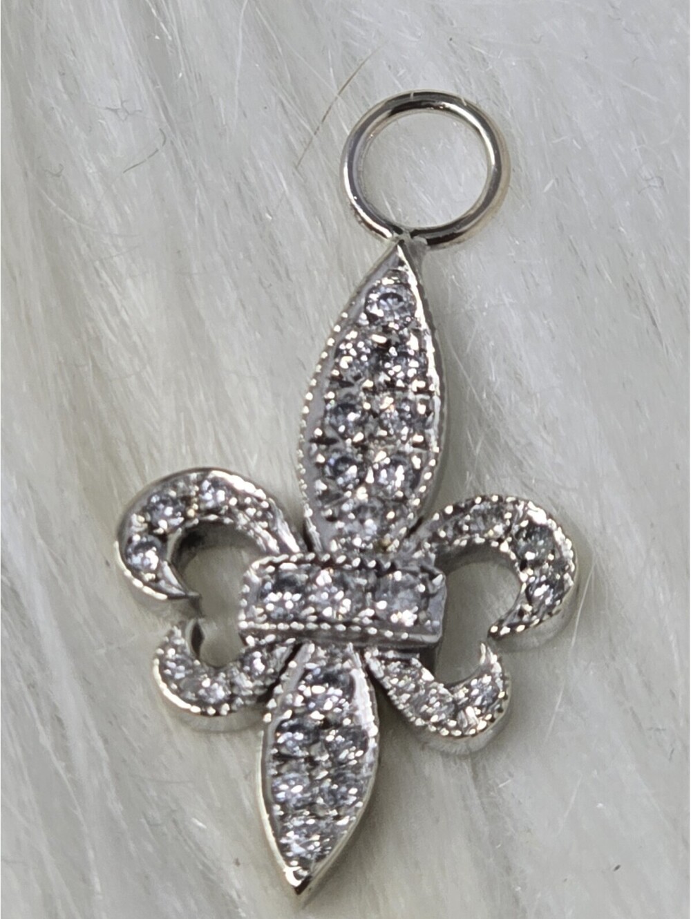 14k Solid White Gold Diamond Fleur de Lis Pendant Charm